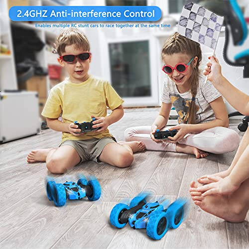 Hamdol Remote Control Car Double Sided 360°Rotating 4WD RC Cars with Headlights 2.4GHz Electric Race Stunt Toy Car Rechargeable Toy Cars for Boys Girls Birthday (Blue) - 5