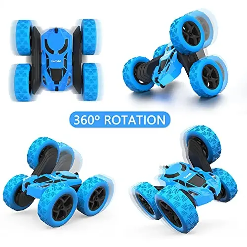 Hamdol Remote Control Car Double Sided 360°Rotating 4WD RC Cars with Headlights 2.4GHz Electric Race Stunt Toy Car Rechargeable Toy Cars for Boys Girls Birthday (Blue) - HAMDOL (1)