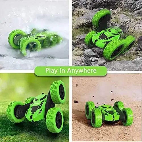 Hamdol Remote Control Car, Double Sided 360°Rotating 4WD RC Cars with Headlights 2.4GHz Electric Race Stunt Toy Car Rechargeable Toy Cars for Boys Girls Birthday (Green) - 5