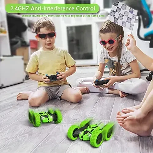 Hamdol Remote Control Car, Double Sided 360°Rotating 4WD RC Cars with Headlights 2.4GHz Electric Race Stunt Toy Car Rechargeable Toy Cars for Boys Girls Birthday (Green) - 6
