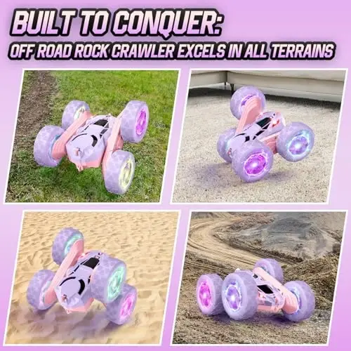 Hamdol Remote Control Car, Double Sided 360°Rotating 4WD RC Cars, with Sparkling LED Wheels, 2.4GHz Electric Race Stunt Toy Car, Rechargeable Toy Cars for Boys Girls Birthday 
