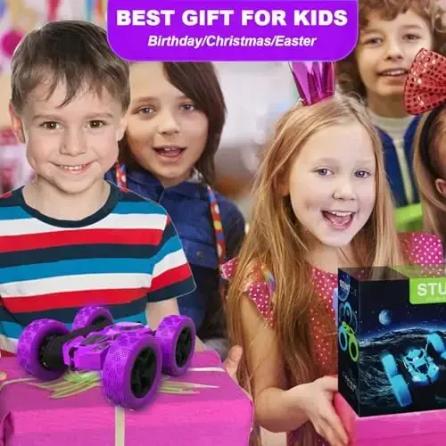 Hamdol Remote Control Car for Kids, 360° Spinning RC Stunt Car with Lights, 4WD Electric Off-Road Vehicle, 2.4GHz Rechargeable Toy Cars for Boys Girls Age 6 7 8 9 10 11 12, Birthday - 7