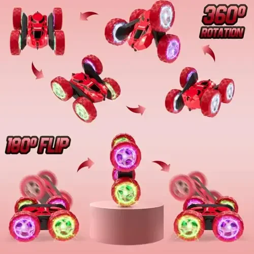 Hamdol Remote Control Car for Kids Ages 6-12, 4WD RC Stunt Car with LED Lights & 360° Flips, 2.4GHz Fast Electric Toy Vehicle, Upgraded Battery, Birthday for Boys Ages 8-10 - 5