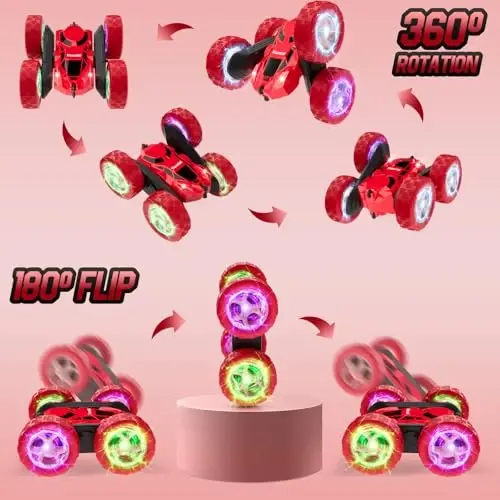 Hamdol Remote Control Car for Kids Ages 6-12, 4WD RC Stunt Car with LED Lights & 360° Flips, 2.4GHz Fast Electric Toy Vehicle, Upgraded Battery, Birthday for Boys Ages 8-10 - 5