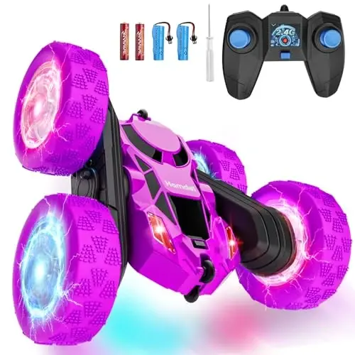 Hamdol Remote Control Car for Kids, Stunt RC Cars with Cool Wheel Lights, Double-Sided Driving, 360-degree Rotation Boys & Girls Toys for Ages 6 7 8 9 10-12 Kids, Christmas, Birthday Idea - HAMDOL