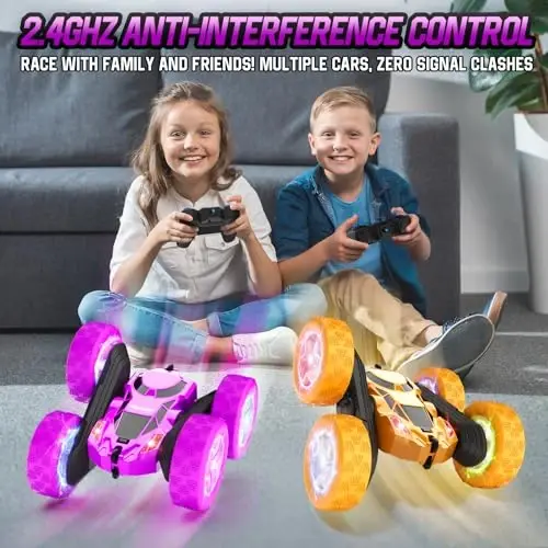 Hamdol Remote Control Car for Kids, Stunt RC Cars with Cool Wheel Lights, Double-Sided Driving, 360-degree Rotation Boys & Girls Toys for Ages 6 7 8 9 10-12 Kids, Christmas, Birthday Idea - 4