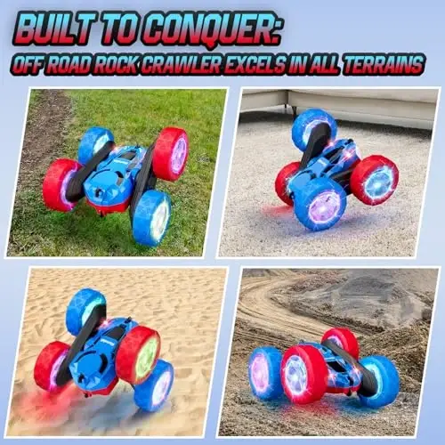 Hamdol Remote Control RC Car for Kids 6-12, High-Speed 4WD Stunt Car with LED Lights & 360° Rotation, 2.4GHz Off-Road Vehicle Toy with Rechargeable Battery, Cool Christmas and Birthday Gift for Boys 