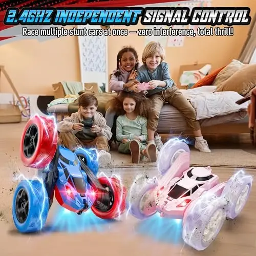 Hamdol STEM bolalar uchun masofadan boshqarish mashinasi, 360° aylanuvchi ikki tomonlama rangli dizaynli RC Stunt Car, LED chiroqlari bilan, USB-C orqali qayta zaryadlanuvchi o'quv o'yinchog'i 6–12 yoshdagi o'g'il bolalar uchun, ideal tug'ilgan kun - 2