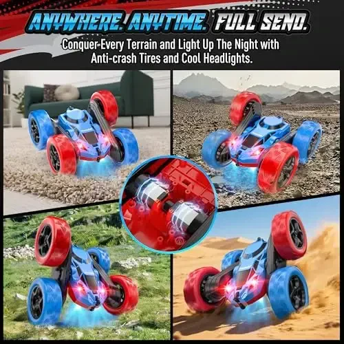 Hamdol STEM bolalar uchun masofadan boshqarish mashinasi, 360° aylanuvchi ikki tomonlama rangli dizaynli RC Stunt Car, LED chiroqlari bilan, USB-C orqali qayta zaryadlanuvchi o'quv o'yinchog'i 6–12 yoshdagi o'g'il bolalar uchun, ideal tug'ilgan kun - 4