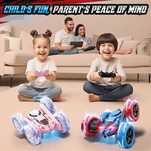 Hamdol STEM Remote Control Car for Kids, 360° Spinning Double-Sided Coloured Design RC Stunt Car with LED Lights, USB-C Rechargeable Educational Toy for Boys Ages 6–12, Ideal Birthday - 5