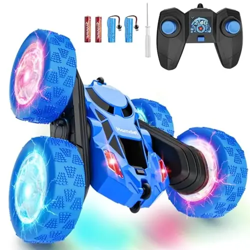 Hamdol STEM Remote Control Car for Kids Ages 6-12, 4WD RC Stunt Car with LED Wheel Lights & 360° Flips, 2.4GHz Fast Electric Toy for Boys 8-10, Educational Gift for Birthday or Christmas - HAMDOL