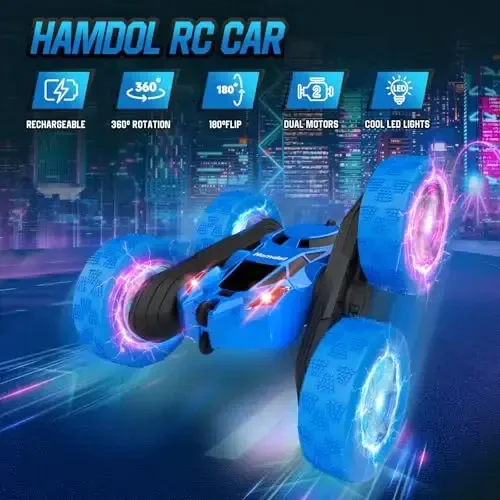 Hamdol STEM Remote Control Car for Kids Ages 6-12, 4WD RC Stunt Car with LED Wheel Lights & 360° Flips, 2.4GHz Fast Electric Toy for Boys 8-10, Educational Gift for Birthday or Christmas - HAMDOL (1)
