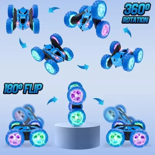Hamdol STEM Remote Control Car for Kids Ages 6-12, 4WD RC Stunt Car with LED Wheel Lights & 360° Flips, 2.4GHz Fast Electric Toy for Boys 8-10, Educational Gift for Birthday or Christmas - 5