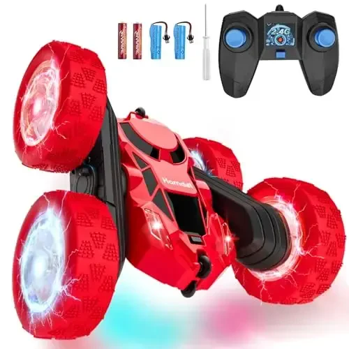 Hamdol Remote Control Car for Kids Ages 6-12, 4WD RC Stunt Car with LED Lights & 360° Flips, 2.4GHz Fast Electric Toy Vehicle, Upgraded Battery, Birthday for Boys Ages 8-10 