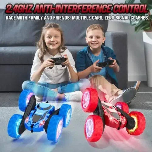 Hamdol Remote Control Car for Kids Ages 6-12, 4WD RC Stunt Car with LED Lights & 360° Flips, 2.4GHz Fast Electric Toy Vehicle, Upgraded Battery, Birthday for Boys Ages 8-10 - 4