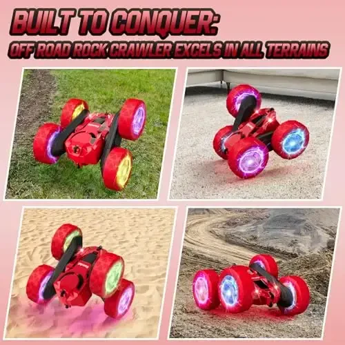 Hamdol Remote Control Car for Kids Ages 6-12, 4WD RC Stunt Car with LED Lights & 360° Flips, 2.4GHz Fast Electric Toy Vehicle, Upgraded Battery, Birthday for Boys Ages 8-10 - 6