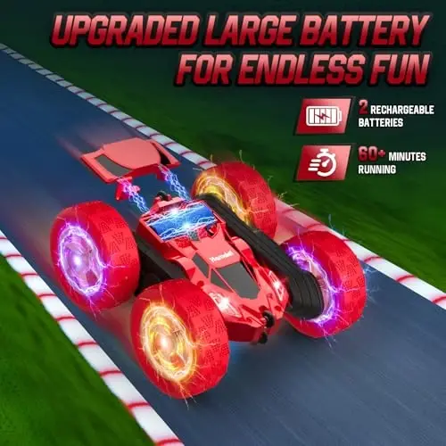 Hamdol Remote Control Car for Kids Ages 6-12, 4WD RC Stunt Car with LED Lights & 360° Flips, 2.4GHz Fast Electric Toy Vehicle, Upgraded Battery, Birthday for Boys Ages 8-10 - 3