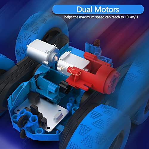 Hamdol Uzaktan Kumandalı Araba Çift Taraflı 360° Döndürülebilir 4WD RC Arabalar Farlı 2.4GHz Elektrikli Yarış Dublör Oyuncak Araba Şarj Edilebilir Oyuncak Arabalar Erkek Kız Doğum Günü (Mavi) - 3