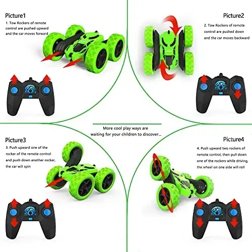 Hamdol Remote Control Car, Double Sided 360°Rotating 4WD RC Cars with Headlights 2.4GHz Electric Race Stunt Toy Car Rechargeable Toy Cars for Boys Girls Birthday (Green) - 4