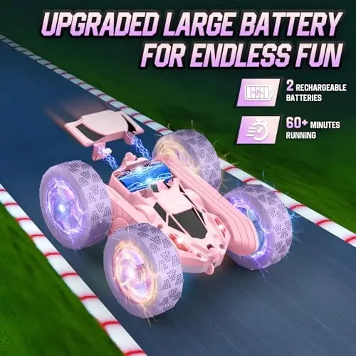 Hamdol Remote Control Car, Double Sided 360°Rotating 4WD RC Cars, with Sparkling LED Wheels, 2.4GHz Electric Race Stunt Toy Car, Rechargeable Toy Cars for Boys Girls Birthday Valentines Gift - 3