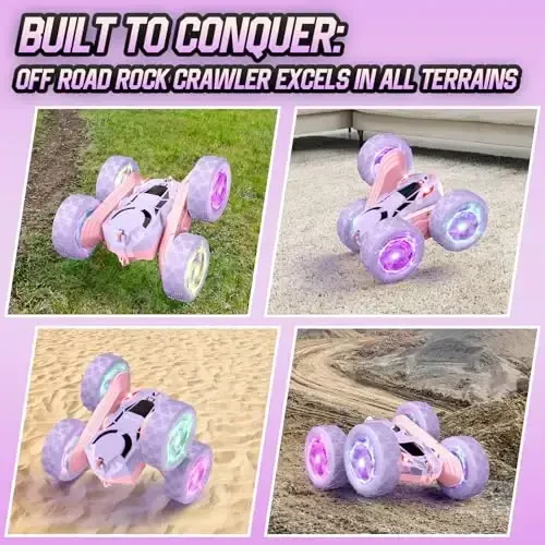 Hamdol Remote Control Car, Double Sided 360°Rotating 4WD RC Cars, with Sparkling LED Wheels, 2.4GHz Electric Race Stunt Toy Car, Rechargeable Toy Cars for Boys Girls Birthday - 6