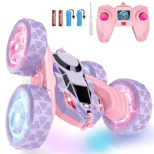 Hamdol Remote Control Car, Double Sided 360°Rotating 4WD RC Cars, with Sparkling LED Wheels, 2.4GHz Electric Race Stunt Toy Car, Rechargeable Toy Cars for Boys Girls Birthday 