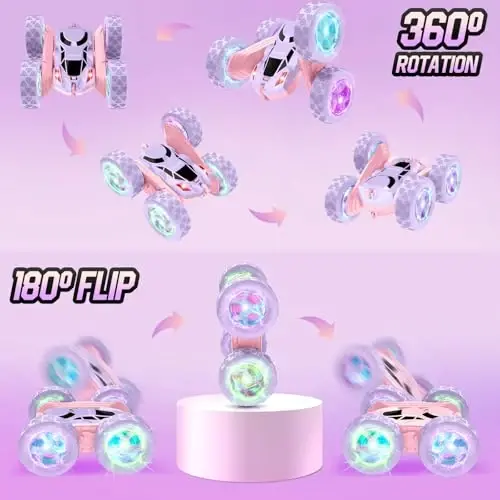 Hamdol Remote Control Car, Double Sided 360°Rotating 4WD RC Cars, with Sparkling LED Wheels, 2.4GHz Electric Race Stunt Toy Car, Rechargeable Toy Cars for Boys Girls Birthday - 5