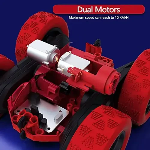 Hamdol Remote Control Car Double Sided 360°Rotating 4WD RC Cars with Headlights 2.4GHz Electric Race Stunt Toy Car Rechargeable Toy Cars for 6-12 Year Old Boys Girls BirthdayGift (Red) - 2