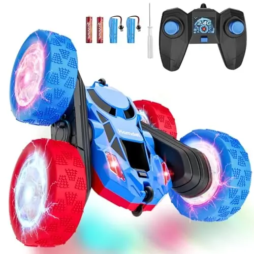 Hamdol Remote Control RC Car for Kids 6-12, High-Speed 4WD Stunt Car with LED Lights & 360° Rotation, 2.4GHz Off-Road Vehicle Toy with Rechargeable Battery, Cool Valentines and Birthday Gift for Boys - HAMDOL