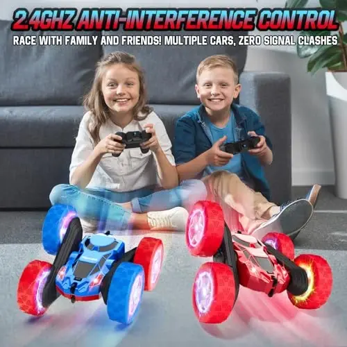Hamdol Remote Control RC Car for Kids 6-12, High-Speed 4WD Stunt Car with LED Lights & 360° Rotation, 2.4GHz Off-Road Vehicle Toy with Rechargeable Battery, Cool Valentines and Birthday Gift for Boys - 4