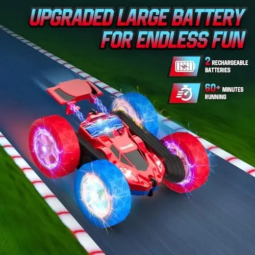 Hamdol Remote Control RC Car for Kids 6-12, High-Speed 4WD Stunt Car with LED Lights & 360° Rotation, 2.4GHz Off-Road Vehicle Toy with Rechargeable Battery, Cool Christmas and Birthday Gift for Boys - 3