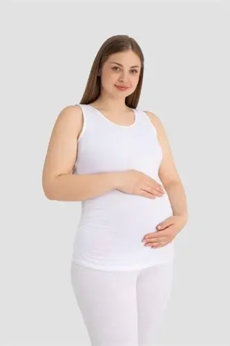 Hamile Atlet Kalın Askılı Pamuklu Likralı Esnek Beyaz 3'lü Paket - BÜYÜKBEDENIZ (1)