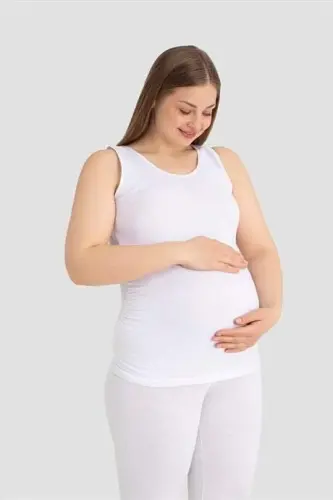 Hamile Atlet Kalın Askılı Pamuklu Likralı Esnek Beyaz 3'lü Paket - 3