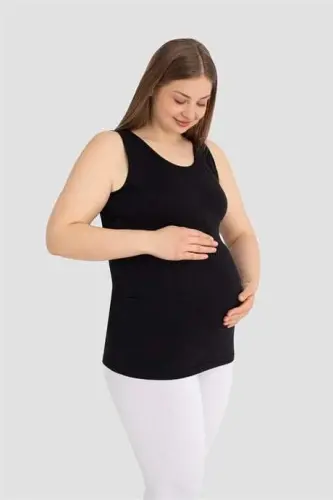 Hamile Atlet Kalın Askılı Pamuklu Likralı Esnek Siyah 3'lü Paket - BÜYÜKBEDENIZ (1)