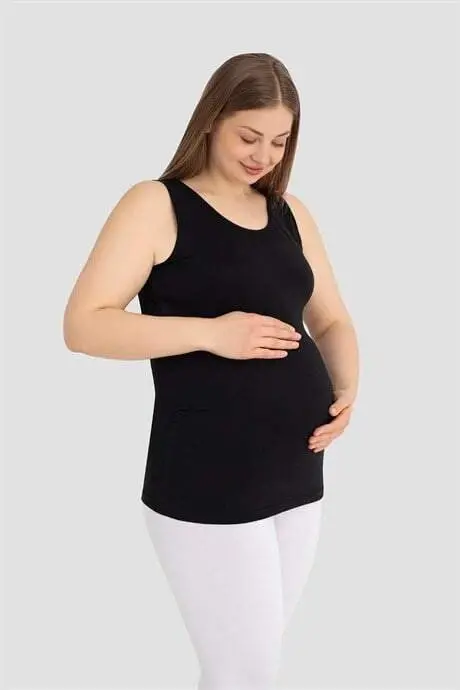 Hamile Atlet Kalın Askılı Pamuklu Likralı Esnek Siyah 3'lü Paket - 2