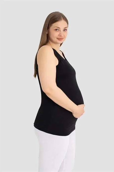 Hamile Atlet Kalın Askılı Pamuklu Likralı Esnek Siyah 3'lü Paket - 4