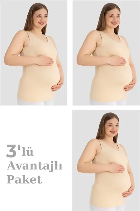 Hamile Atlet Kalın Askılı Pamuklu Likralı Esnek Ten 3'lü Paket - 1