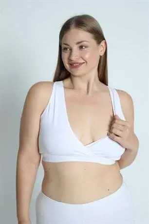 Hamile Emzirme Büstiyeri Sporcu 2'li Set Beyaz-Siyah Yarım Atlet - 10