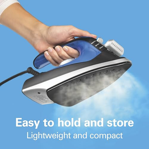 Hamilton Beach 2-in-1 Steam Iron for Clothes and Garment Steamer with 5 Temperature Settings, Nonstick Soleplate, 1200 Watts, 8’ Cord, Black & Blue (14525F) - 3