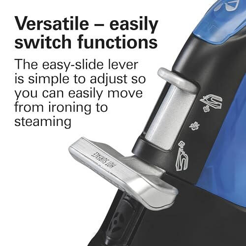 Hamilton Beach 2-in-1 Steam Iron for Clothes and Garment Steamer with 5 Temperature Settings, Nonstick Soleplate, 1200 Watts, 8’ Cord, Black & Blue (14525F) - 5