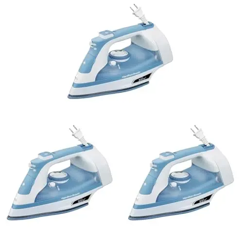Hamilton Beach Steam Iron & Vertical Steamer for Clothe with Scratch-Resistant Soleplate, Adjustable Steam Settings + 8’ Cord Wrap, 3-Way Auto Shutoff, Anti-Drip, Self-Cleaning, 1500 Watts(Pack of 3) - HAMILTON BEACH