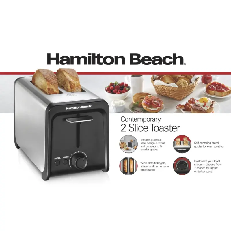 Hamilton Beach keng tirqishli, bagel funksiyali, tost kuchaytirgichli, zanglamaydigan po'latdan yasalgan 2 bo'lakli toaster, yangi, 22997F - 12