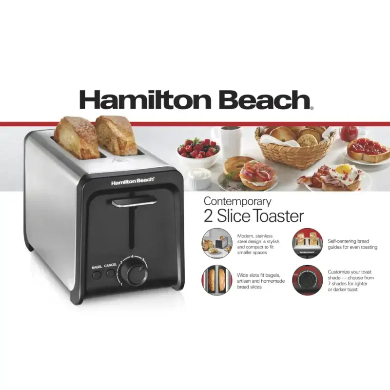 Hamilton Beach keng tirqishli, bagel funksiyali, tost kuchaytirgichli, zanglamaydigan po'latdan yasalgan 2 bo'lakli toaster, yangi, 22997F - 12