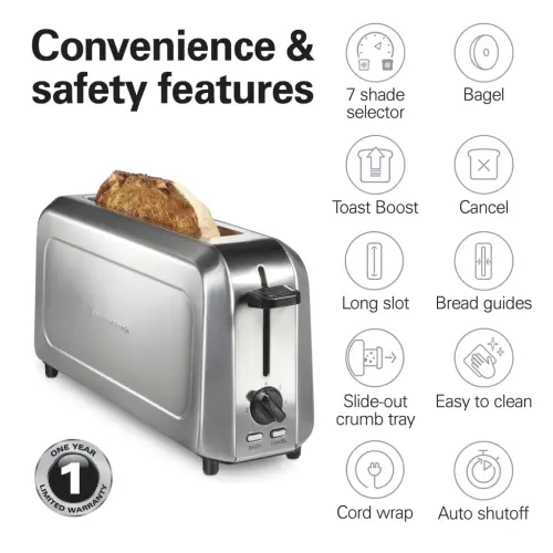 Hamilton Beach Long-Slot 2-Slice Capacity Toaster, Stainless Steel with Slim Design - 9