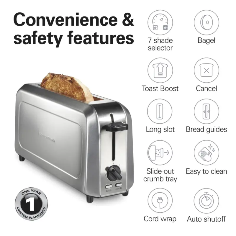 Hamilton Beach Long-Slot 2-Slice Capacity Toaster, Stainless Steel with Slim Design - 9