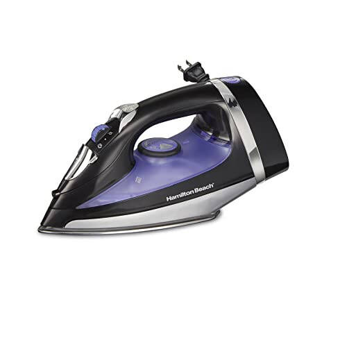 Hamilton Beach Steam Iron for Clothes & Garment Steamer with Smooth Press Stainless Steel Soleplate, 1200 Watts, 8’ Retractable Cord, Black (14214) - 1