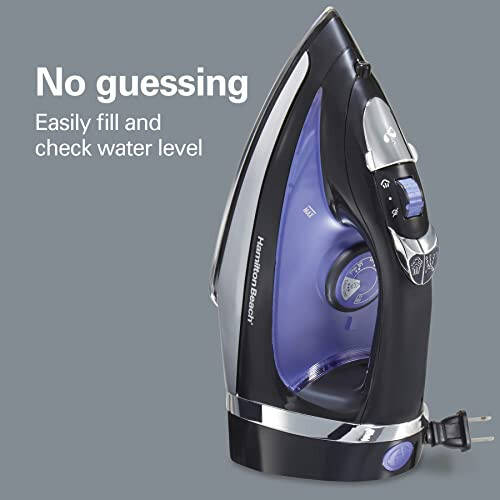 Hamilton Beach Steam Iron for Clothes & Garment Steamer with Smooth Press Stainless Steel Soleplate, 1200 Watts, 8’ Retractable Cord, Black (14214) - 6