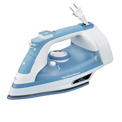 Hamilton Beach Steam Iron & Vertical Steamer for Clothes with Scratch-Resistant Soleplate, Adjustable Steam Settings + 8’ Cord Wrap, 3-Way Auto Shutoff, Anti-Drip, Self-Cleaning, 1500 Watts, Blue - 1