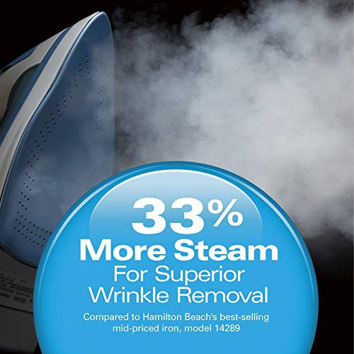 Hamilton Beach Steam Iron & Vertical Steamer for Clothes with Scratch-Resistant Soleplate, Adjustable Steam Settings + 8’ Cord Wrap, 3-Way Auto Shutoff, Anti-Drip, Self-Cleaning, 1500 Watts, Blue - 3