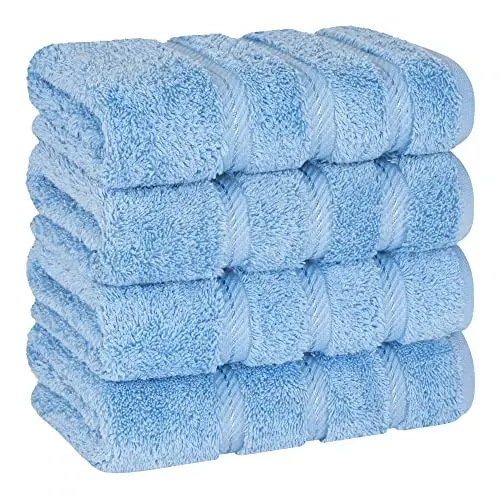 Hammom uchun American Soft Linen hashamatli qo'l sochiqlari, 600 GSM og'ir vazn 16x28 o'lcham 100% Paxta Turkcha 4 qismli qo'l va yuz sochiq to'plami, Ochiq ko'k qo'l sochiqlari 